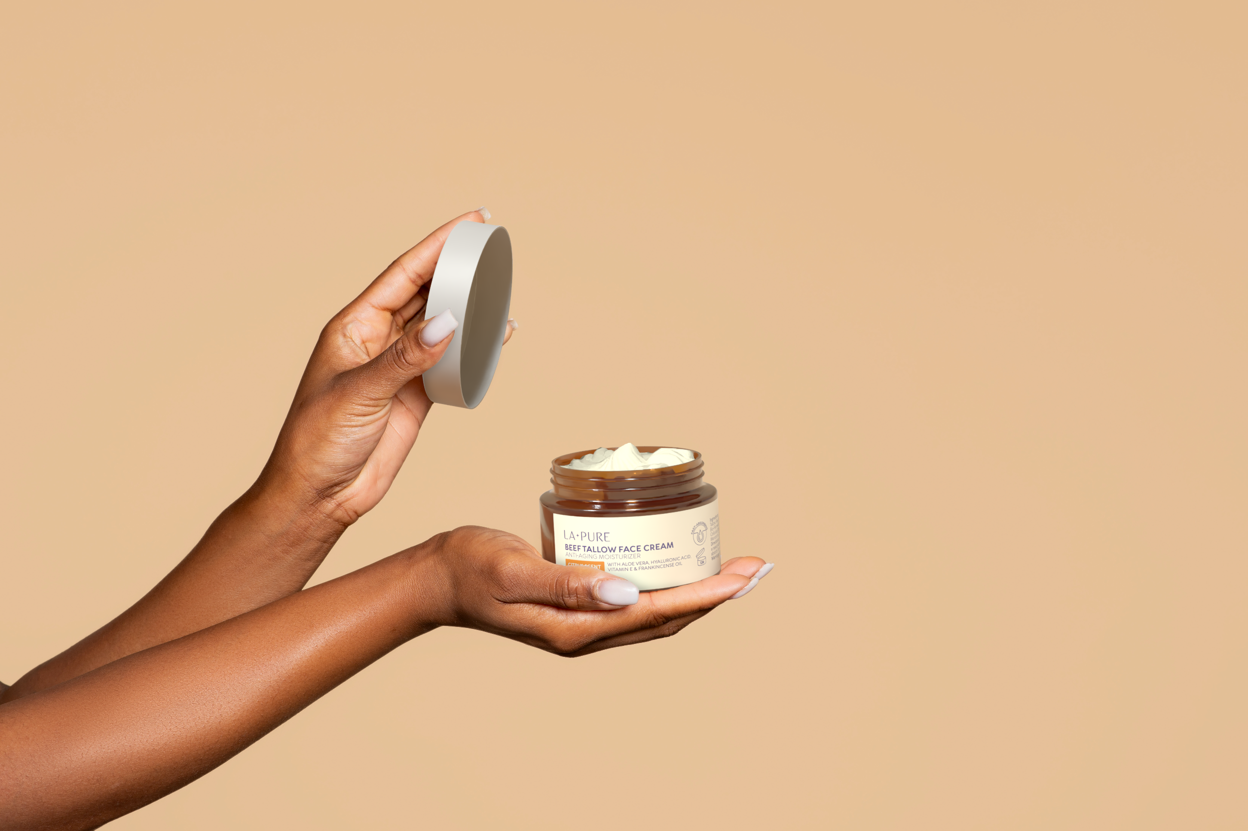 Women opening Beef Tallow jar